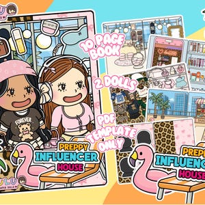 Preppy Influencer Beach House Tan und Pale Skin Papier Puppenhaus Printable Digitales Buch für Mädchen DIY Puppenhaus PDF Pretend Play Set