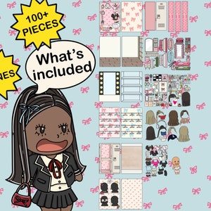 Black girl dark skin Paper doll printable PDF digital download DIY crafts for preteen teen girls and kids busy book aesthetic viral kpop dress up activity fashion
