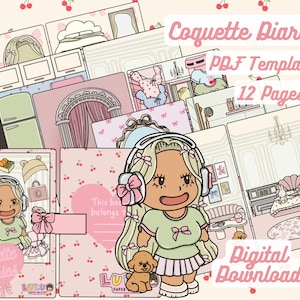 Coquette Diaries Tan Skin Paper Doll PDF stampabile Kitchen Set libro di attività per ragazze giocattolo da vestire con simpatico cane Shower Scene Doll House Book
