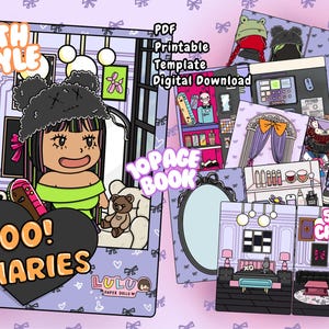 Tan Skin Girl Boo Dairies Paper Doll House Book Printable Template PDF Quiet Doll Book Goth Style Paperdoll goth alternative emo style