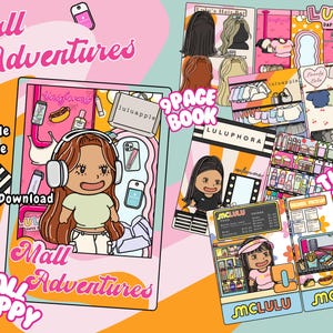 Tanned Skin Mall Adventures Paper Doll PDF stampabile moda Preppy Haul libro impegnativo per ragazze adolescenti preadolescenti libro tranquillo per bambini fast food carino