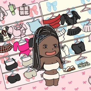 Black girl dark skin Paper doll printable PDF digital download DIY crafts for preteen teen girls and kids busy book aesthetic viral kpop dress up activity fashion tiktok fashion viral