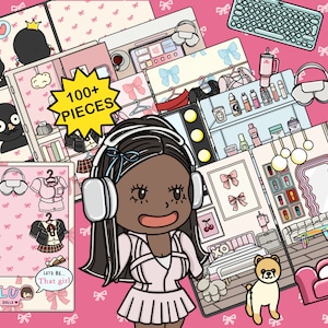 黒人の女の子の紙人形 印刷可能なPDF 美的ドレスアップアクティビティ DIY ファッション 部屋の装飾 忙しい本 クリエイティブ ごっこ遊び プレティーン 黒い肌