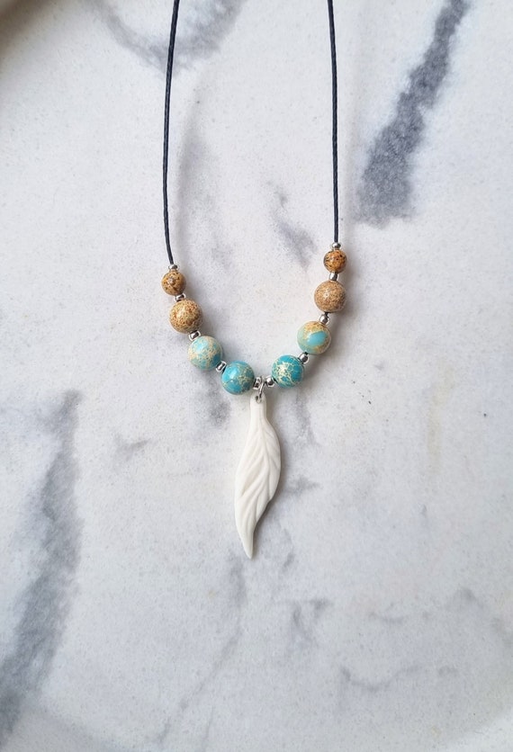 White Feather Necklace Woman Charm Necklace Handmade Gift for Her Boho Beaded Necklace White Feather Jewelry Healing Jasper Gemstone Etsy Canada