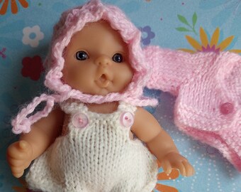 Knitted Dolls Clothes 5 inch chubby berenguer, Sun Suit in pink and cream