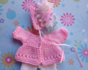 Knitted Dolls Clothes Pink Pram Set for 6 inch to 7 inch Rosebud Thumbsucker