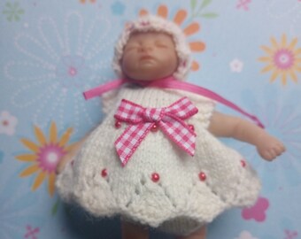 Knitted Dolls Clothes 4.5 inch ashton drake or ooak sculpt - pretty dress set, Heavenly Handful