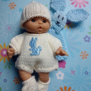 Knitted Dolls Clothes 5 inch chubby berenguer, Romper set with bunny lovey image 2