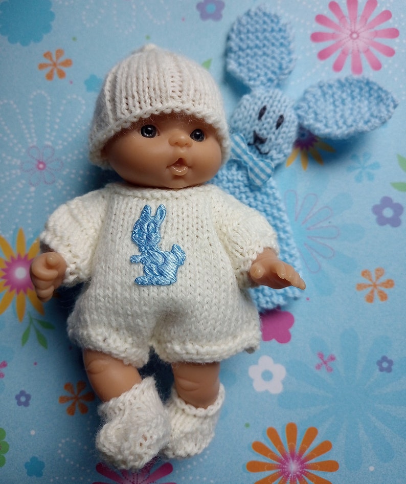 Knitted Dolls Clothes 5 inch chubby berenguer, Romper set with bunny lovey image 2