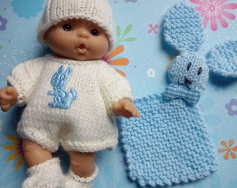 Knitted Dolls Clothes 5 inch chubby berenguer, Romper set with bunny lovey