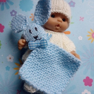 Knitted Dolls Clothes 5 inch chubby berenguer, Romper set with bunny lovey image 4
