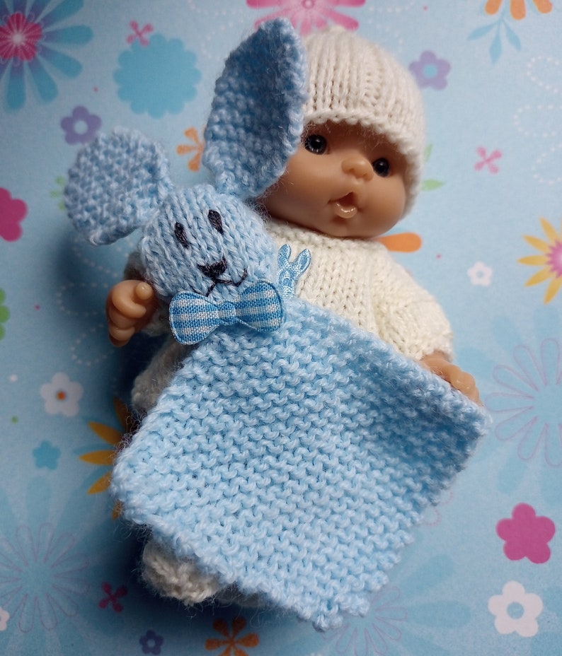 Knitted Dolls Clothes 5 inch chubby berenguer, Romper set with bunny lovey image 4