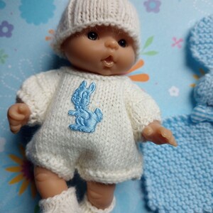 Knitted Dolls Clothes 5 inch chubby berenguer, Romper set with bunny lovey image 3