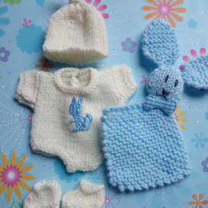 Knitted Dolls Clothes 5 inch chubby berenguer, Romper set with bunny lovey image 5