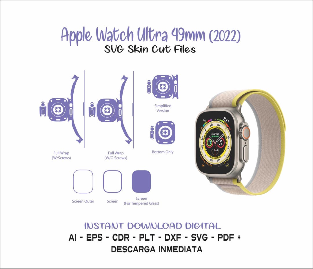Watch Cut File Skin Cut Template Apple Watch Ultra 49mm 2022 Vector Cutting Template ...