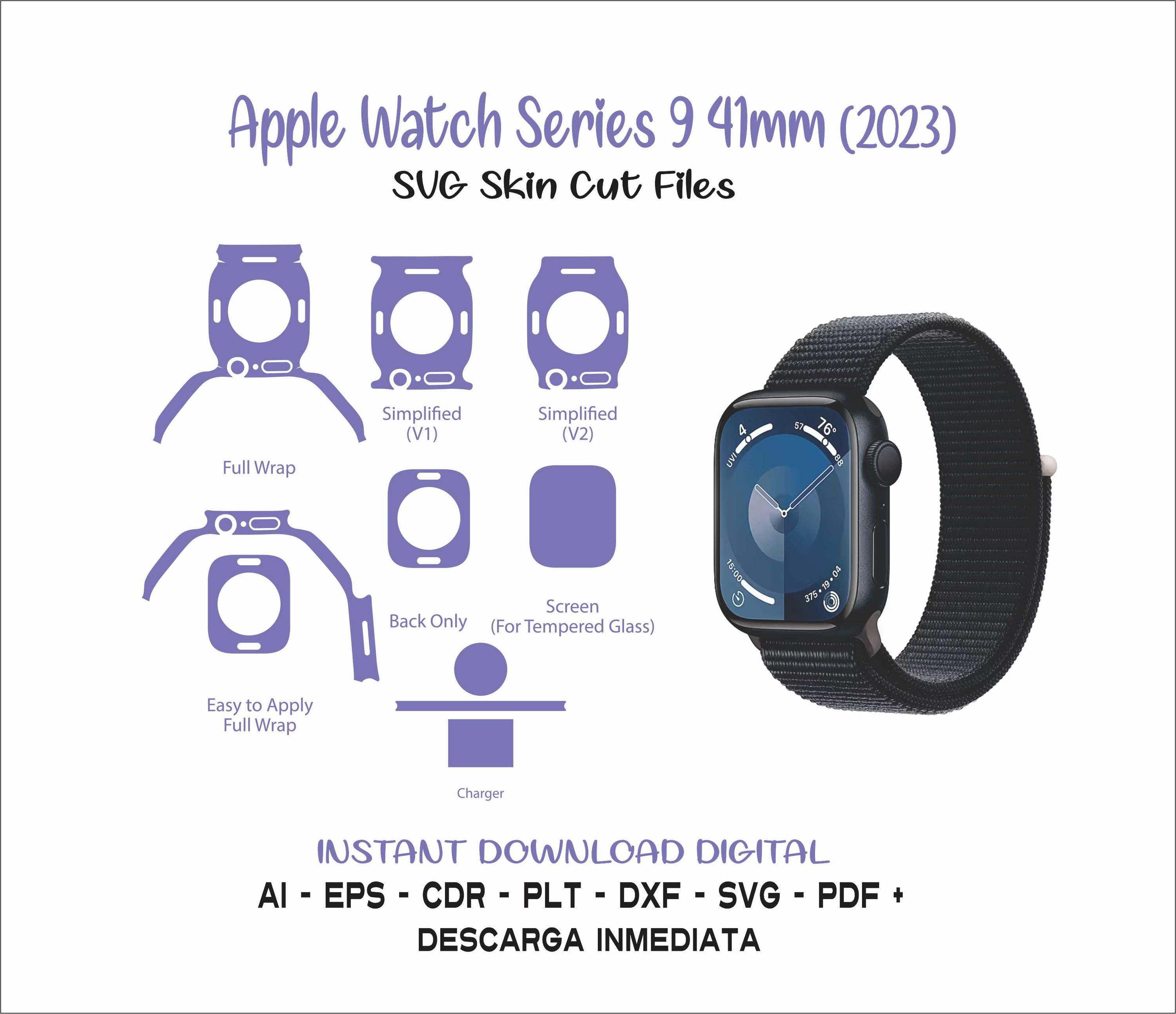 Skin cut Template Apple Watch Series 9 41mm (2023) Vector Cutting template svg
