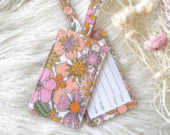 Vintage Style Flower Luggage Tag, Children's School Bag Tag Travel Accessories, Gift for Traveller, Fun Gift