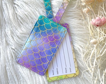 Tie Dye Mermaid Scales Luggage Tag, Children's School Bag Tag Travel Accessories, Gift for Kids, Girls Fun Gift