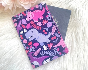 Floral Dinosaur on Purple Passport Holder, Teen / Adult Passport Cover, Passport Wallet, Girls Passport Case, Kids Travel Gift
