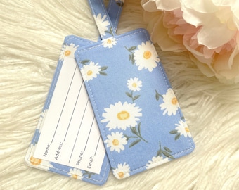 Daisy Flower on Blue Luggage Tag, Children's School Bag Tag Travel Accessories, Gift for Traveller, Fun Gift