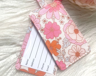 Orange and Pink Flower Luggage Tag, Children's School Bag Tag Travel Accessories, Gift for Traveller, Fun Gift