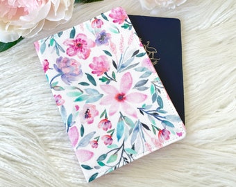 Dainty Watercolour Floral Passport Holder, Passport Cover, Passport Wallet, Passport Case, Travel Gift, Gift for Mom