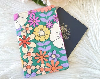 Green Vintage Style Floral Passport Holder, Teen / Adult Passport Cover, Passport Wallet, Passport Case, Flower Travel Gift