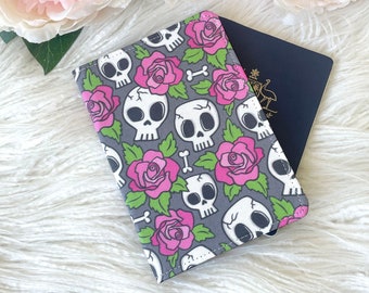 Skulls and Roses Passport Holder, Passport Cover, Passport Wallet, Passport Case, Travel Gift