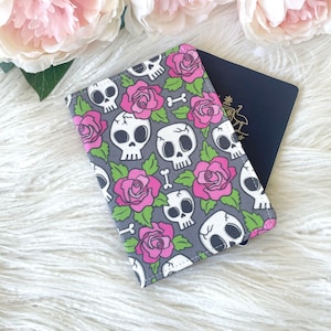 Skulls and Roses Passport Holder, Passport Cover, Passport Wallet, Passport Case, Travel Gift