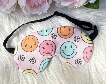 Smiley Happy Face with Flowers ADJUSTABLE Sleep Eye Mask Travel Gift Idea Sleeping Mask, Birthday Favour Gift