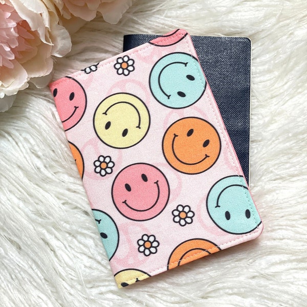 Smiley Face and Flower Passport Holder, Passport Cover, Teen Passport Wallet, Childrens Passport Case, Girls Travel Gift, Kids Passport