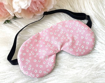 ADJUSTABLE Daisy Flower on Pink Sleep Eye Mask, Travel Gift Idea Sleeping Mask, Gift for Her