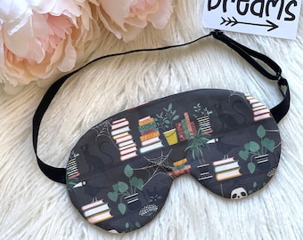 Books Cats and Plants ADJUSTABLE Sleep Eye Mask Travel Gift Idea Sleeping Mask, Birthday Favour Gift