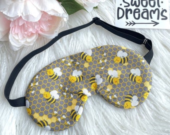 Honeycomb Bee ADJUSTABLE Sleep Eye Mask / Travel Gift Sleeping Mask - Kids and Adults Size