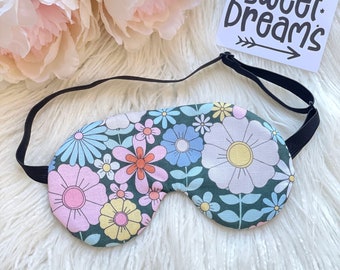 Olive Green Vintage Style Flower ADJUSTABLE Sleep Eye Mask Travel Gift Idea Sleeping Mask, Birthday Favour Gift