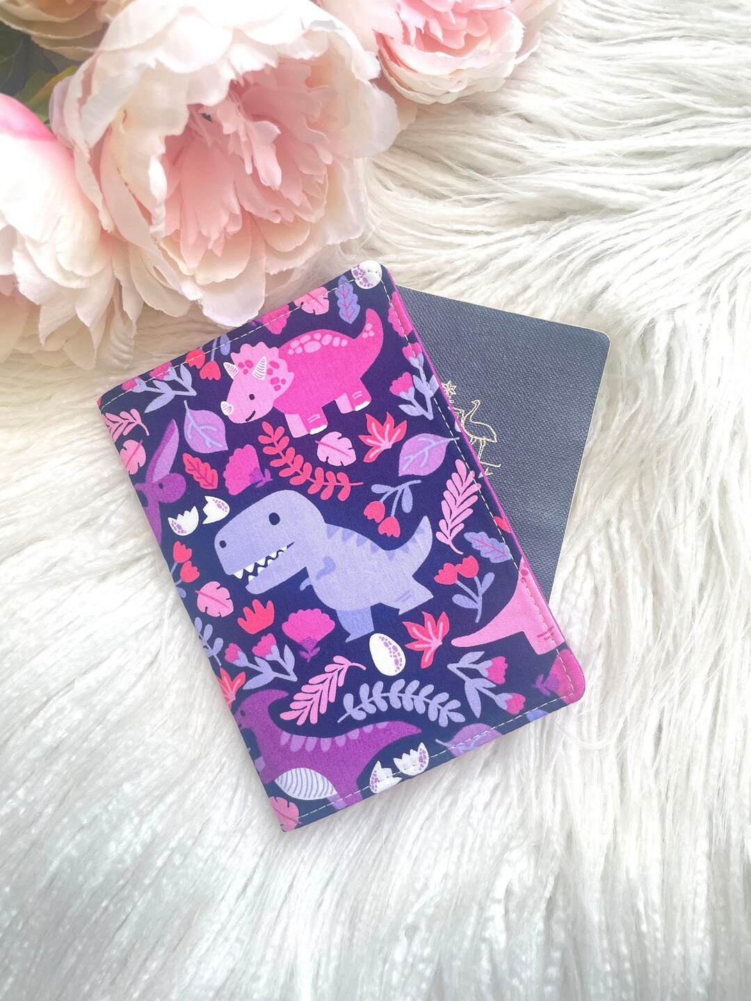 Floral Dinosaur on Purple Passport Holder, Teen / Adult Passport Cover, Passport Wallet, Girls