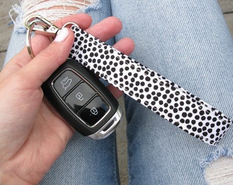 Black Spotty Key Fob Keyring Wristlet Swivel Clip Lanyard