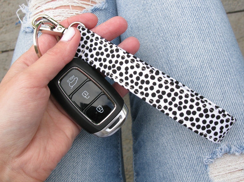 Black Spotty Key Fob Keyring Wristlet Swivel Clip Lanyard Etsy
