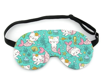 ADJUSTABLE Cat Mermaids Sleep Eye Mask, Travel Gift Idea Sleeping Mask, Birthday Favour Gift, Fun Adults Children's Teen Sleep Mask