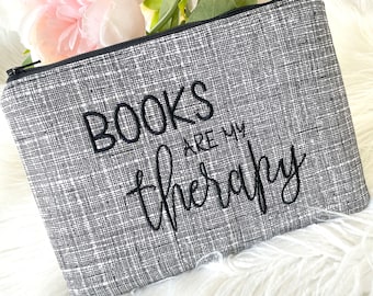 Books are My Therapy Embroidered Kindle Padded E-Reader Case, Kindle Sleeve, Amazon Oasis Zip Pouch, Nook Ebook Cover, Paperwhite Kindle