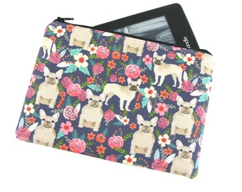 Floral French Bulldog Kindle Padded E-Reader Case, Kindle Sleeve, Amazon Oasis Zip Pouch, Nook Ebook Cover, 11th Generation Kindle