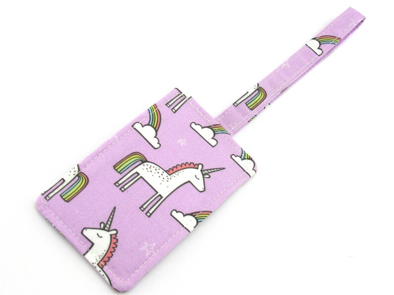 Travel Accessories Bag Tag Gift for Traveler Purple Unicorn Fabric Travel Luggage Tag Fun Gift
