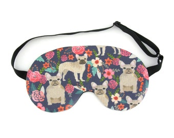 ADJUSTABLE Floral French Bulldog Sleep Eye Mask, Dog Lover Travel Gift Idea Sleeping Mask, Cute Birthday Favour Gift