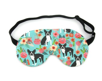 Floral Boston Terrier Dog Sleep Mask , Adjustable Sleeping Mask, Travel Mask, Eye Mask, Sleep Mask, Travel Gift, Fun Gift, Dog Lover Gift