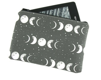 Moon Phases Kindle Padded E-Reader Case, Kindle Sleeve, Amazon Oasis Zip Pouch, Nook Ebook Cover, Paperwhite Kindle Case