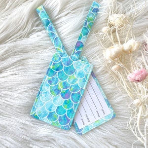 Light Blue Mermaid Scales Luggage Tag, Children's School Bag Tag Travel Accessories, Gift for Kids, Girls Fun Gift