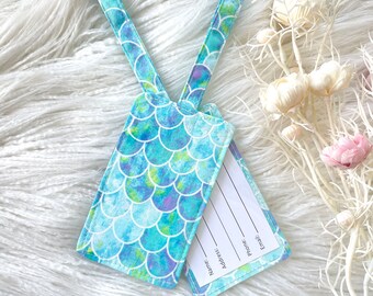 Light Blue Mermaid Scales Luggage Tag, Children's School Bag Tag Travel Accessories, Gift for Kids, Girls Fun Gift