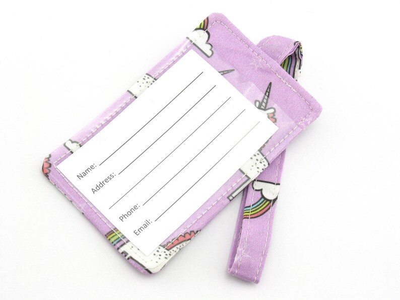 Travel Accessories Bag Tag Gift for Traveler Purple Unicorn Fabric Travel Luggage Tag Fun Gift