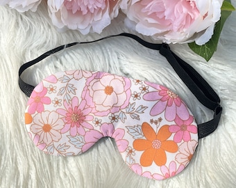 Orange and Pink Retro Flower ADJUSTABLE Sleep Eye Mask Travel Gift Idea Sleeping Mask, Birthday Favour Gift