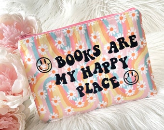 Books Are My Happy Place Embroidered Kindle Padded E-Reader Case, Amazon Oasis, Nook Ebook, NEW 11th Generation Kindle Case